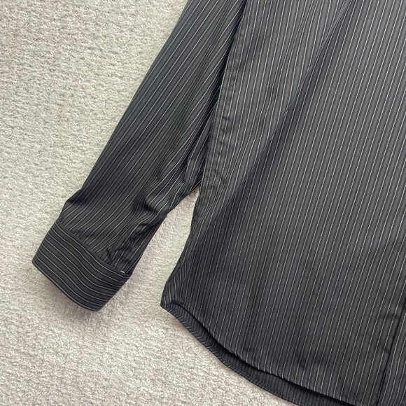 Calvin Klein Non Iron Black & White Stripe Men Sz Large Button up Shirt Casual - Picture 6 of 13